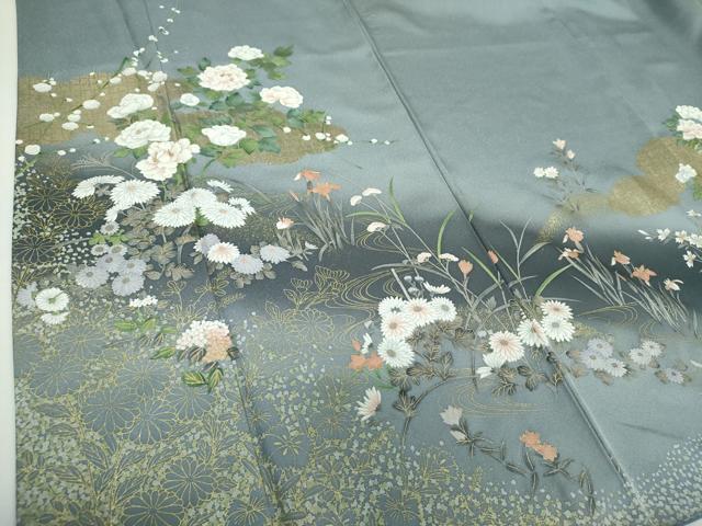 平和屋着物●訪問着　手描き　流水花文　暈し染め　金彩　正絹　逸品　DABG8670ps