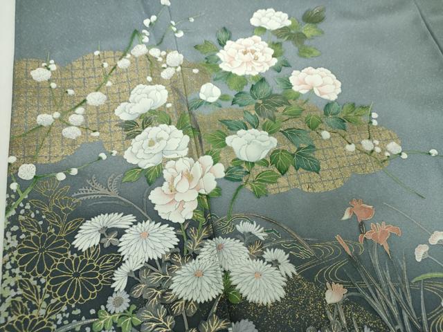 平和屋着物●訪問着　手描き　流水花文　暈し染め　金彩　正絹　逸品　DABG8670ps