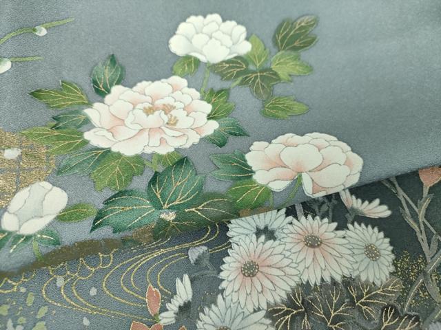 平和屋着物●訪問着　手描き　流水花文　暈し染め　金彩　正絹　逸品　DABG8670ps