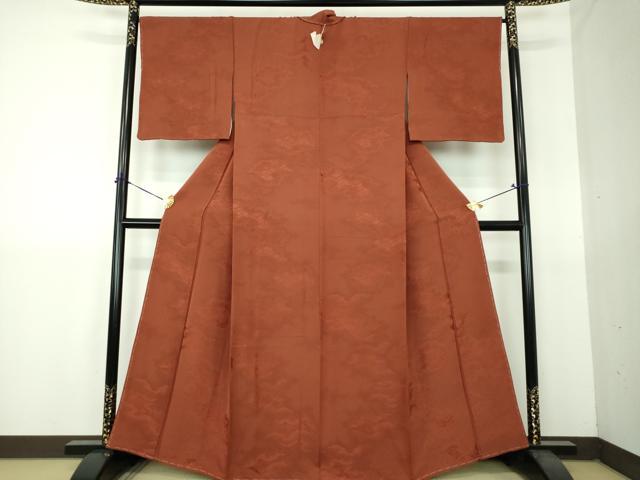 平和屋着物●上質な色無地　雲取り花菱地紋　褐色　正絹　逸品　未使用　DABG8672ps