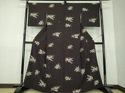平和屋着物●上質な小紋　流水草花文　金彩　正絹　逸品　DABG8677ps
