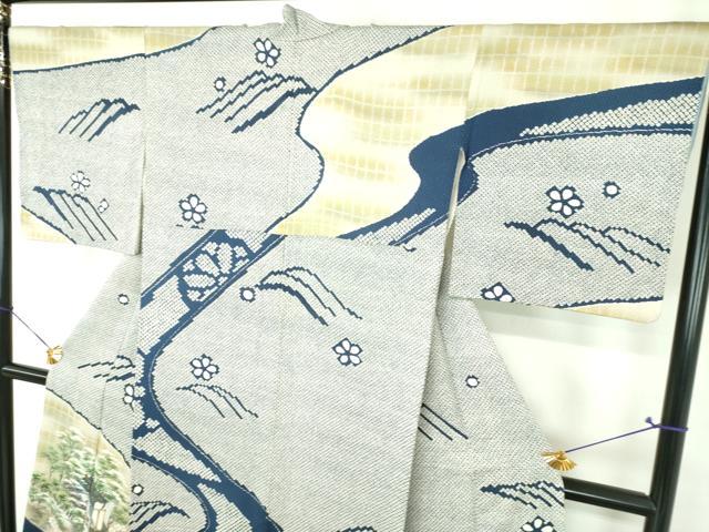 平和屋着物●訪問着　作家物　総絞り　手描き　渡橋御所車風景花文　金彩　正絹　逸品　DABG8678ps