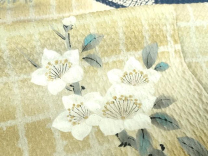 平和屋着物●訪問着　作家物　総絞り　手描き　渡橋御所車風景花文　金彩　正絹　逸品　DABG8678ps