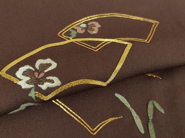 平和屋着物●訪問着　駒刺繍　総刺繍　地紙重ね花文　金糸　正絹　逸品　DABG8680ps