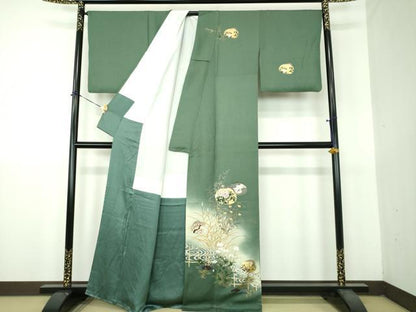 平和屋着物●訪問着　刺繍　流水花文　暈し染め　金銀彩　正絹　逸品　DABG8683ps