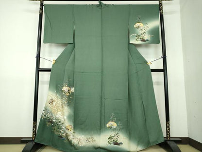 平和屋着物●訪問着　刺繍　流水花文　暈し染め　金銀彩　正絹　逸品　DABG8683ps