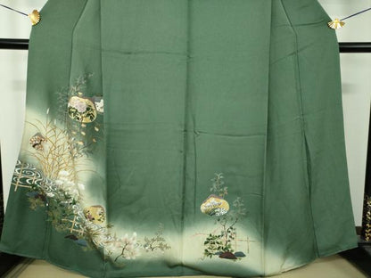 平和屋着物●訪問着　刺繍　流水花文　暈し染め　金銀彩　正絹　逸品　DABG8683ps