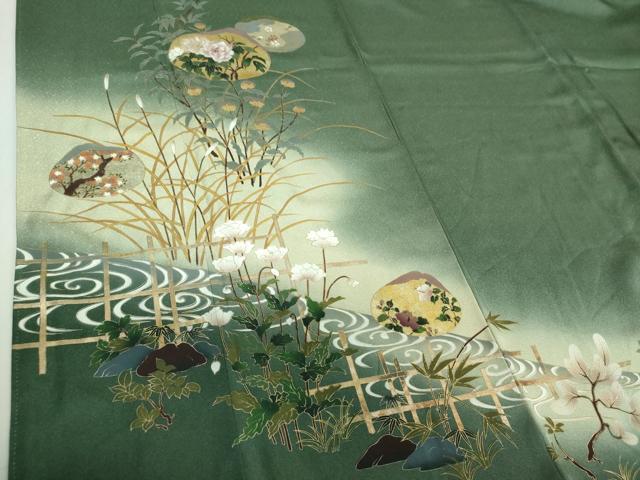 平和屋着物●訪問着　刺繍　流水花文　暈し染め　金銀彩　正絹　逸品　DABG8683ps