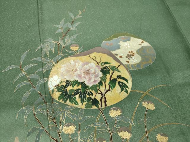 平和屋着物●訪問着　刺繍　流水花文　暈し染め　金銀彩　正絹　逸品　DABG8683ps