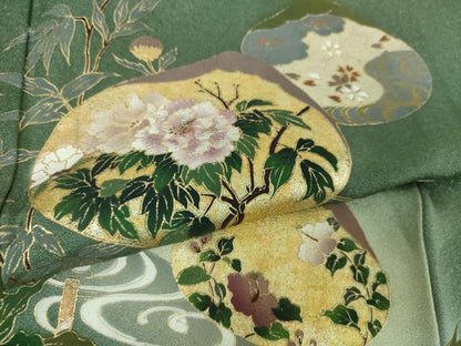 平和屋着物●訪問着　刺繍　流水花文　暈し染め　金銀彩　正絹　逸品　DABG8683ps