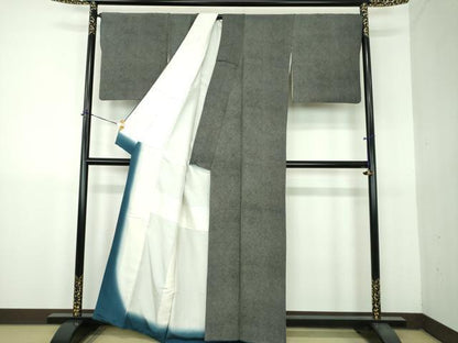 平和屋着物●伝統工芸士　染谷梅治　江戸小紋　鮫小紋柄　黒地　正絹　逸品　DABG8685ps
