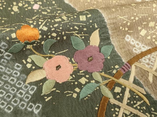 平和屋着物●訪問着　刺繍　絞り　籬花文　金彩　ますいわ屋扱い　正絹　逸品　DABG8687ps