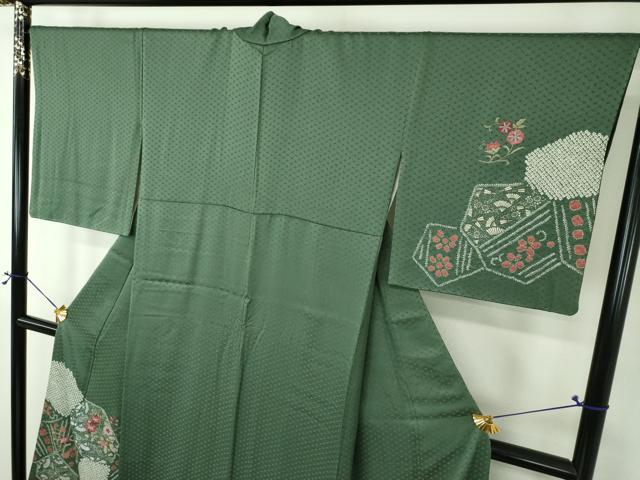 平和屋着物●訪問着　刺繍　絞り　扇面花文　金彩　正絹　逸品　DABG8689ps