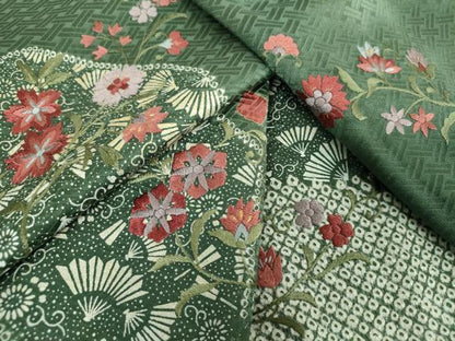 平和屋着物●訪問着　刺繍　絞り　扇面花文　金彩　正絹　逸品　DABG8689ps