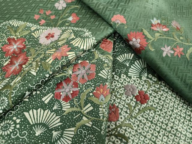 平和屋着物●訪問着　刺繍　絞り　扇面花文　金彩　正絹　逸品　DABG8689ps