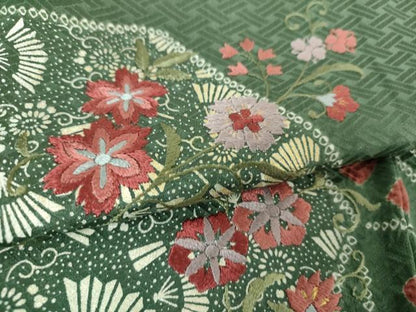 平和屋着物●訪問着　刺繍　絞り　扇面花文　金彩　正絹　逸品　DABG8689ps