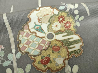 平和屋着物●訪問着　作家物　駒刺繍　雪輪花文　木賊　金彩　正絹　逸品　DABG8690ps