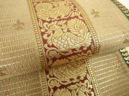平和屋着物▼両面　六通柄袋帯　貴彩金　花鳥間道　金糸　正絹　逸品　DABG8712ps