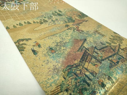 平和屋着物▼両面　全景全通柄袋帯　日本名所　金糸　引箔　正絹　逸品　DABG8716ps