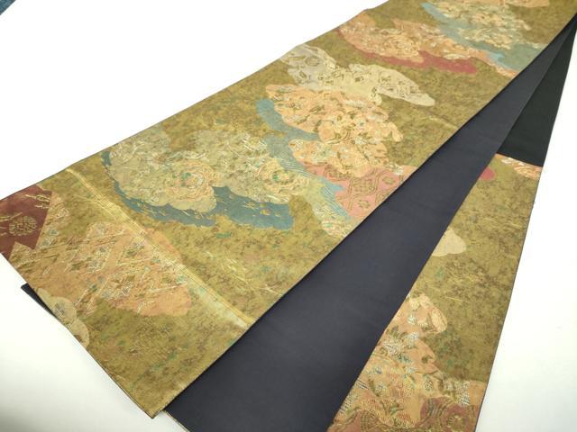 平和屋着物▼六通柄袋帯　古代青銅箔　雲取り花文　引箔　鈴乃屋扱い　正絹　逸品　DABG8719ps