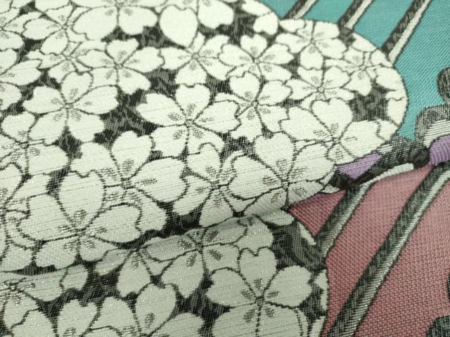 平和屋着物▼西陣　御薗織物謹製　六通柄袋帯　雲取り桜　銀糸　証紙付き　正絹　逸品　DABG8721ps