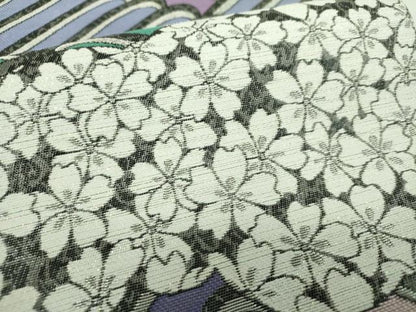 平和屋着物▼西陣　御薗織物謹製　六通柄袋帯　雲取り桜　銀糸　証紙付き　正絹　逸品　DABG8721ps