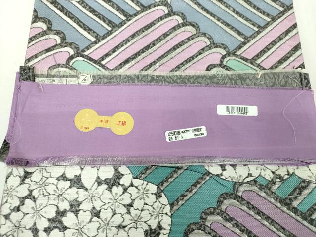 平和屋着物▼西陣　御薗織物謹製　六通柄袋帯　雲取り桜　銀糸　証紙付き　正絹　逸品　DABG8721ps