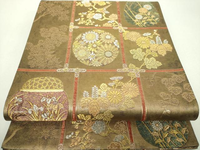 平和屋着物▼西陣　じゅらく謹製　六通柄袋帯　天井花鳥丸文　金糸　引箔　正絹　逸品　DABG8748ps