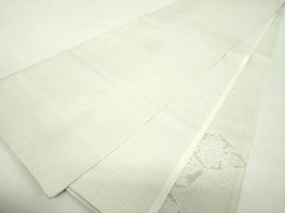 平和屋着物●中国三大刺繍　スワトウ相良刺繍　汕頭相良刺繍　総刺繍　太鼓柄袋帯　紬地　舞蝶更紗花文　生成色　正絹　逸品　DABG8750ps