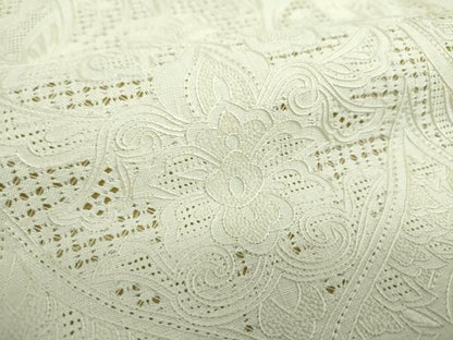 平和屋着物●中国三大刺繍　スワトウ相良刺繍　汕頭相良刺繍　総刺繍　太鼓柄袋帯　紬地　舞蝶更紗花文　生成色　正絹　逸品　DABG8750ps