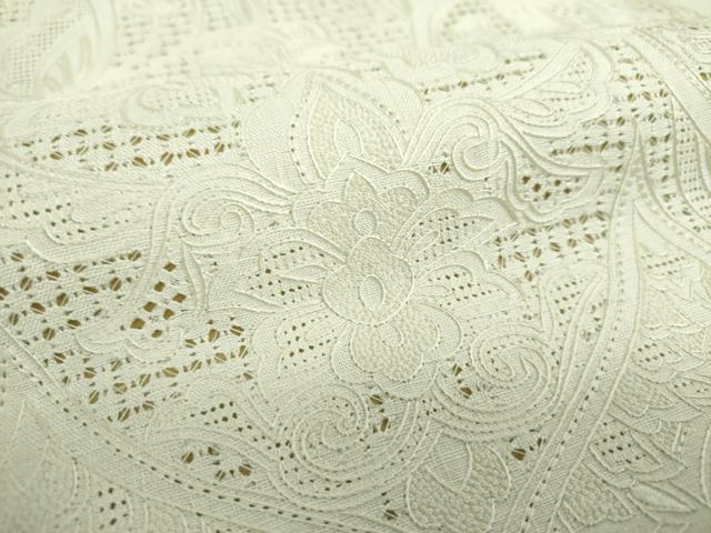 平和屋着物●中国三大刺繍　スワトウ相良刺繍　汕頭相良刺繍　総刺繍　太鼓柄袋帯　紬地　舞蝶更紗花文　生成色　正絹　逸品　DABG8750ps