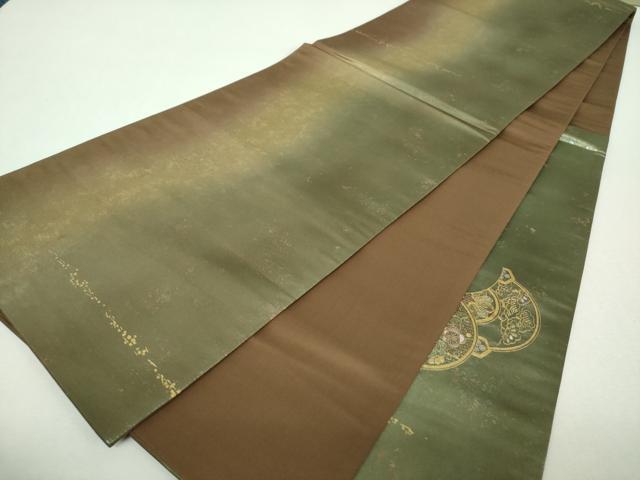 平和屋着物▼中国三大刺繍 スワトウ相良刺繍 汕頭相良刺繍 総刺繍 太鼓柄袋帯 霞吉祥花青海波 金糸 引箔 さが美扱い 正絹 逸品 DABG8771ps