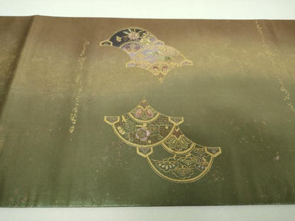 平和屋着物▼中国三大刺繍 スワトウ相良刺繍 汕頭相良刺繍 総刺繍 太鼓柄袋帯 霞吉祥花青海波 金糸 引箔 さが美扱い 正絹 逸品 DABG8771ps