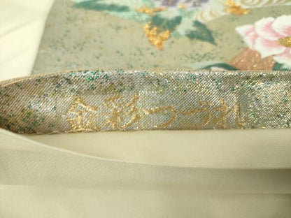 平和屋着物▼六通柄袋帯　唐織　金彩つづれ　地紙花鳥文　金糸　正絹　逸品　DABG8794ps