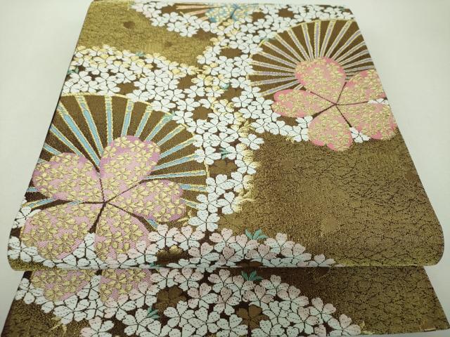 平和屋着物▼六通柄袋帯　唐織　桜源氏車　金糸　正絹　逸品　DABG8847ps