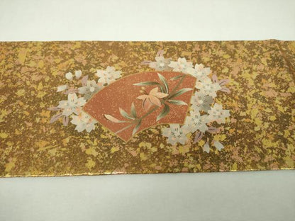 平和屋着物▼九寸名古屋帯　螺鈿箔　地紙舞蝶桜花文　金彩　引箔　正絹　逸品　未使用　DABG8878ps