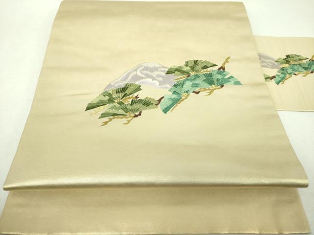 平和屋着物●九寸名古屋帯　総刺繍　松文　金糸　引箔　正絹　逸品　DABG8879ps