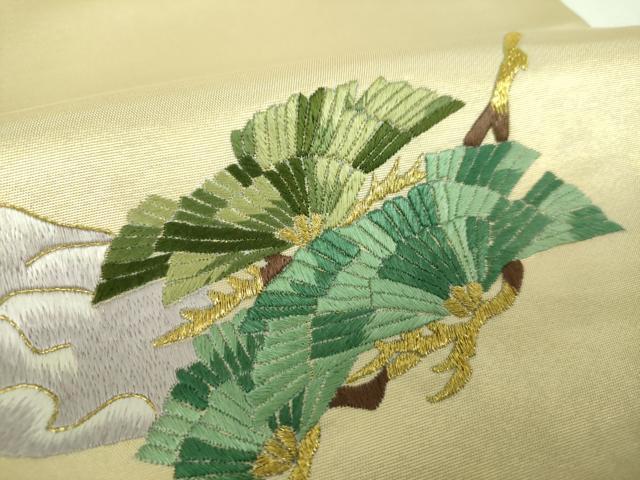 平和屋着物●九寸名古屋帯　総刺繍　松文　金糸　引箔　正絹　逸品　DABG8879ps
