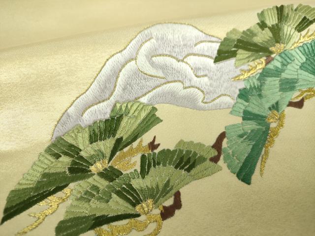 平和屋着物●九寸名古屋帯　総刺繍　松文　金糸　引箔　正絹　逸品　DABG8879ps