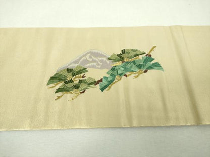 平和屋着物●九寸名古屋帯　総刺繍　松文　金糸　引箔　正絹　逸品　DABG8879ps