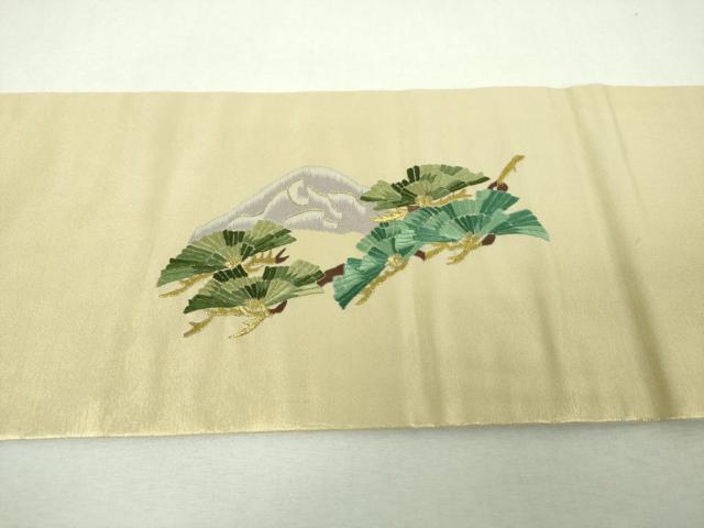 平和屋着物●九寸名古屋帯　総刺繍　松文　金糸　引箔　正絹　逸品　DABG8879ps