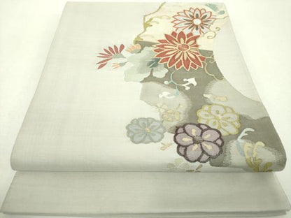 平和屋着物●太鼓柄袋帯　すくい織　吉祥花文　金糸　正絹　逸品　DABG8886ps