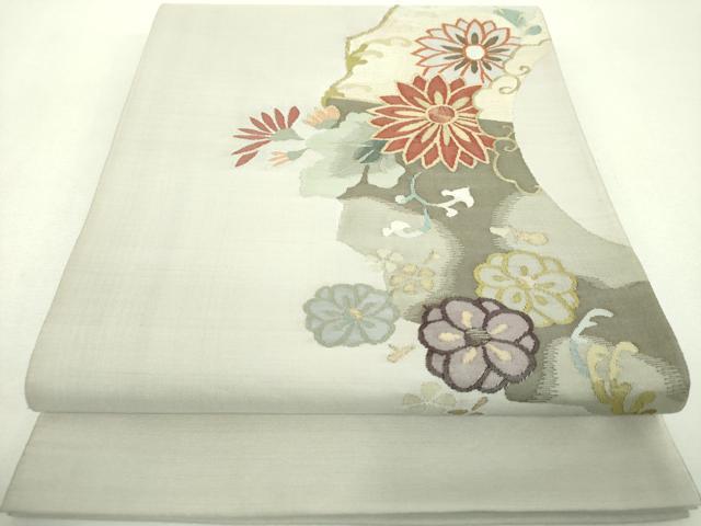 平和屋着物●太鼓柄袋帯　すくい織　吉祥花文　金糸　正絹　逸品　DABG8886ps