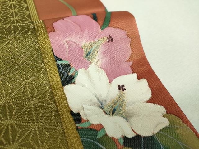 平和屋着物▼二代目清次郎　手描き　全通柄袋帯　草花間道　麻の葉文様　金通し地　正絹　逸品　未使用　DABG8897ps