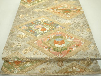 平和屋着物▼西陣　服部織物謹製　六通柄袋帯　唐織　鳳凰花菱文　金糸　正絹　逸品　DABG8906ps