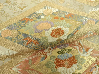 平和屋着物▼西陣　服部織物謹製　六通柄袋帯　唐織　鳳凰花菱文　金糸　正絹　逸品　DABG8906ps