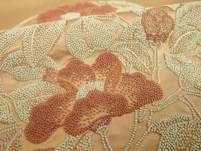 平和屋着物▼中国三大刺繍　相良刺繍　総刺繍　太鼓柄袋帯　枝花丸文　金糸　正絹　逸品　DABG8911ps