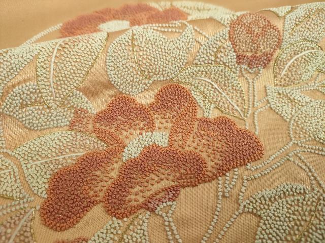 平和屋着物▼中国三大刺繍　相良刺繍　総刺繍　太鼓柄袋帯　枝花丸文　金糸　正絹　逸品　DABG8911ps