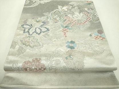 平和屋着物▼太鼓柄袋帯　総刺繍　更紗花文　金銀糸　引箔　正絹　逸品　未使用　DABG8915ps