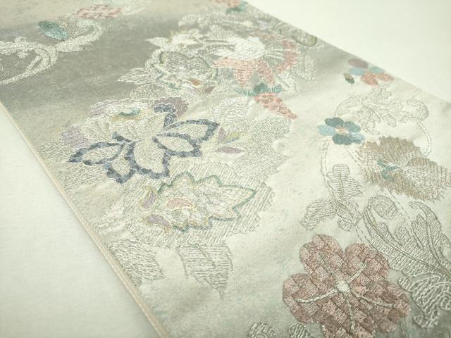 平和屋着物▼太鼓柄袋帯　総刺繍　更紗花文　金銀糸　引箔　正絹　逸品　未使用　DABG8915ps